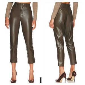 BCBGeneration Women's High Rise Straight Leg Faux Leather Crop Olive Pants M NWT
